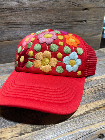 Tulum Hand Embroidered Trucker Flower Hat - Assorted