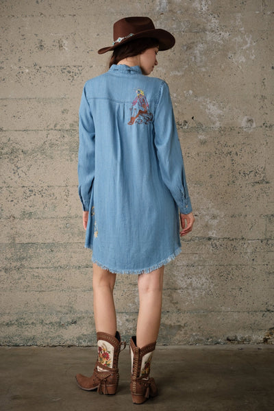 Western Embroidered Tencel Shirt Dress