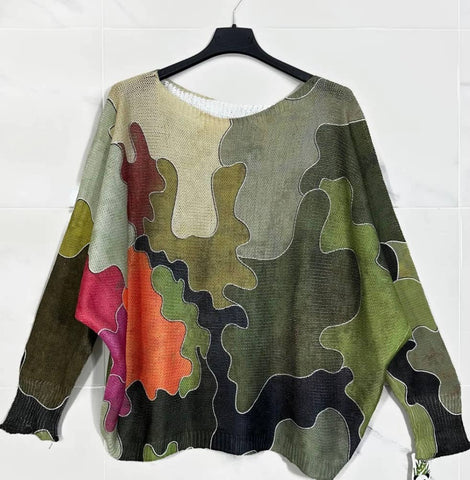 Camo Style Printed Sweater