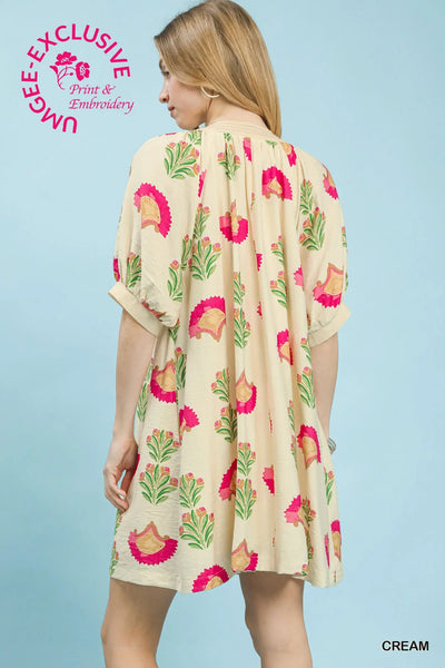 Cream Abstract Print Mini Dress