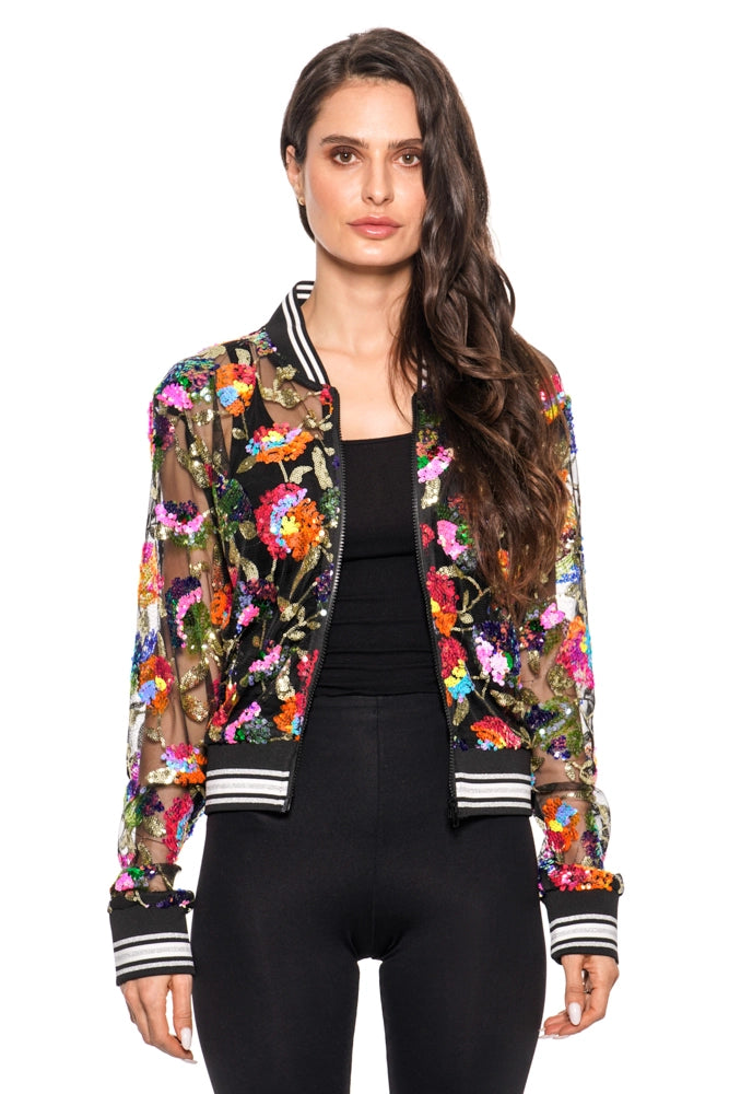 Floral Embroidered Bomber Jacket