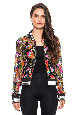 Floral Embroidered Bomber Jacket