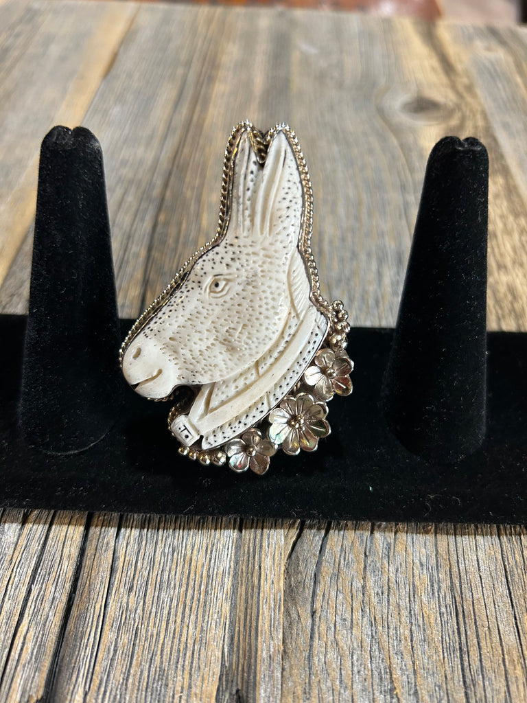 CARVED BONE DONKEY RING