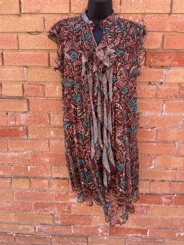 BROWN FLORAL SLEEVELESS DRESS