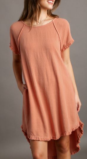 Linen Blend Round Neck Pocket Dress