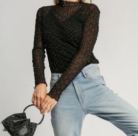 Black Stretch Long Sleeve Lace Top