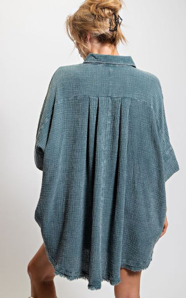 WASHED COTTON GAUZE OVERSIZED SHIRT