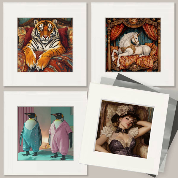 Mowbi - Donkey Relaxing in Bed - Bedroom Art Prints – 8″x10″ Artwork in 11″x14″ Mat