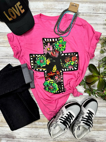 Callie Ann Stelter Black Floral Cross T Shirt