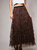 Leopard Print Tiered Ruffle Tulle Maxi Skirt