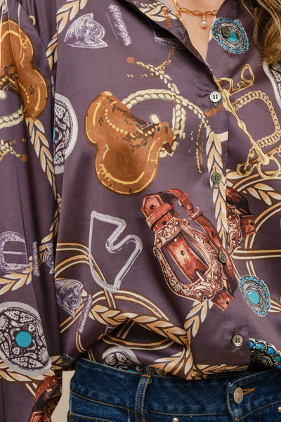 Blue B - 37818T Western Motif Printed Button Down Shirt: CHARCOAL MULTI / S-M-L (2-2-2)