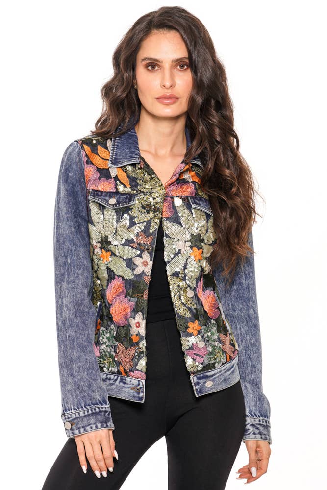 DENIM JACKET WITH SEQUENCE EMBROIDERY