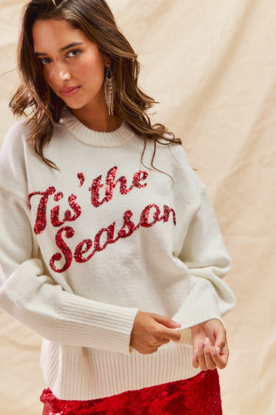 Sequins Lettering Christmas Holiday Sweater Top