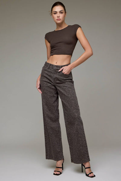 Brown Cheetah Stretch Low Rise Dad Jean