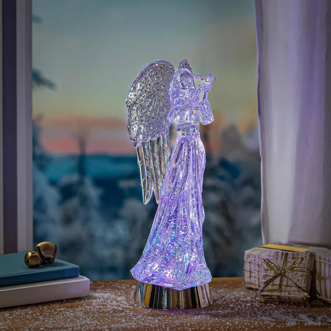 Nativity LED Table Decor Angel Acrylic Water Lantern, 14"H
