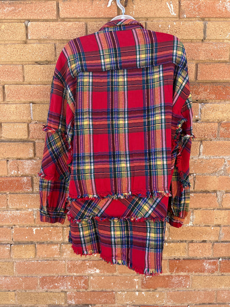Plaid Self Fray Washed Button Down Shirt.