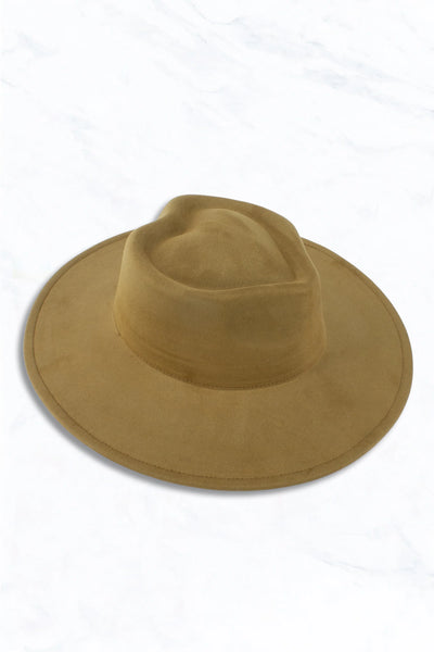 Suede Wide Brim Fedora W/Heart Pinched Crown- 4 colors