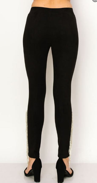 SIDE RHINESTONE FRINGE SUEDE LEGGINGS