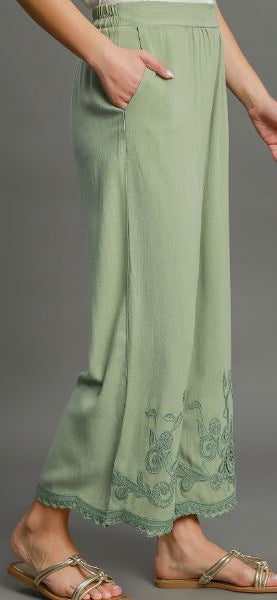 Linen Blend Embroidered Pants (2 Colors)