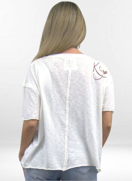 Caite & Kyla - IVY TEE | Elevated Graphic Tee with Embroidered Details: IVORY / M