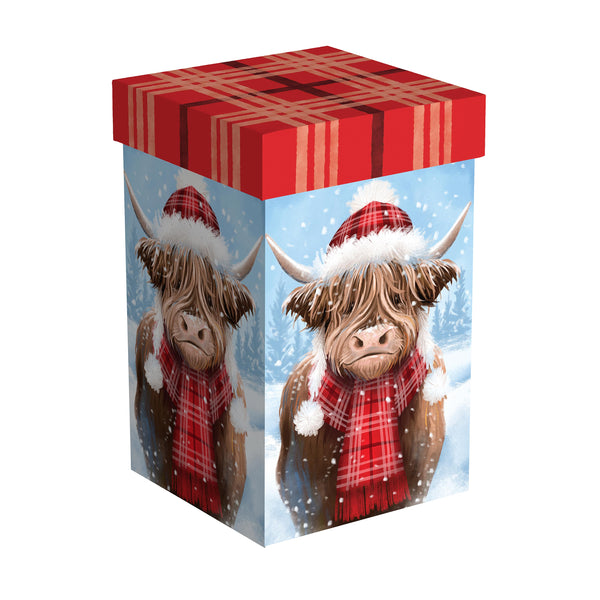 Holiday Poinsettia Highland Cow Ceramic Travel Cup