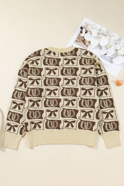 66DISCO - 66 Bows Horseshoes Pattern Western Plus Size Sweater (S-4X): Blue / L
