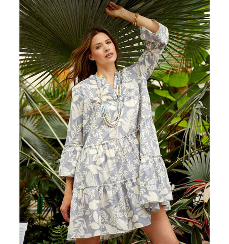 Cotton Split Crew Neck Print Dress