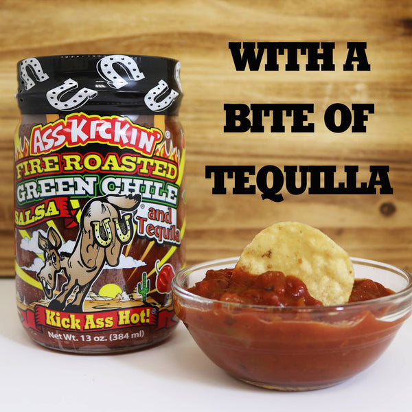 Ass Kickin’ Fire Roasted Green Chile Tequila Salsa