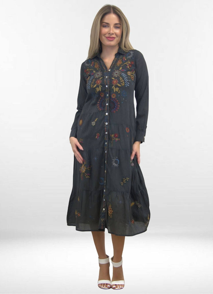 Caite & Kyla - ESVI DRESS | Tissue Cotton Tiered Embroidered Dress: S