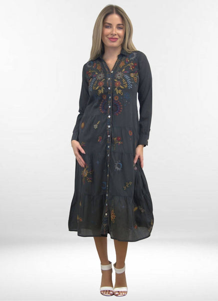 Caite & Kyla - ESVI DRESS | Tissue Cotton Tiered Embroidered Dress: L