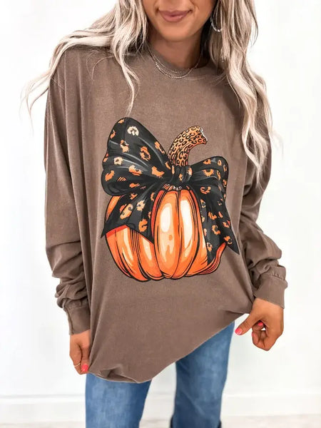 Leopard Pumpkin Espresso Long Sleeve Graphic tee