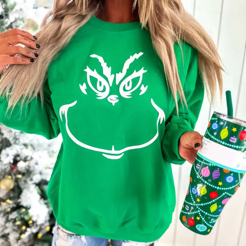 Grinch Face Green Graphic Crewneck Sweatshirt