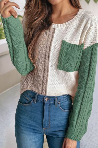 Colorblock Patched Pocket Drop Shoulder Sweater