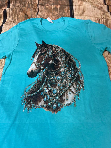 TURQUOISE HORSE BLING TEE