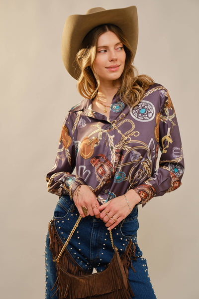 Blue B - 37818T Western Motif Printed Button Down Shirt: CHARCOAL MULTI / S-M-L (2-2-2)