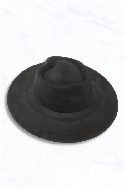 Suede Wide Brim Fedora W/Heart Pinched Crown- 4 colors