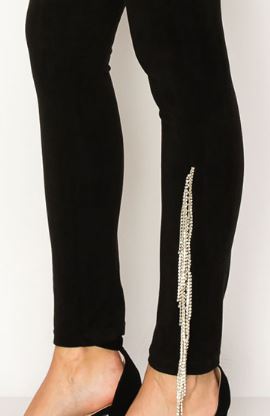 SIDE RHINESTONE FRINGE SUEDE LEGGINGS