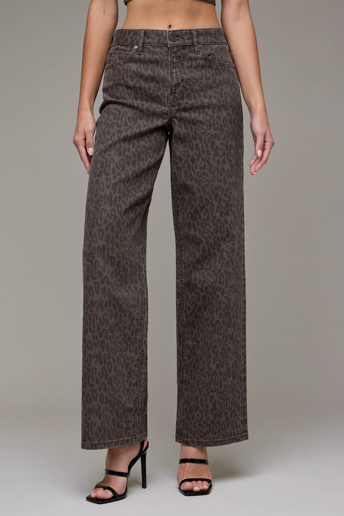 Brown Cheetah Stretch Low Rise Dad Jean