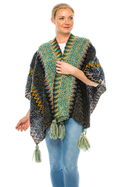 Exotic Navy & Green Poncho Shawl Blanket