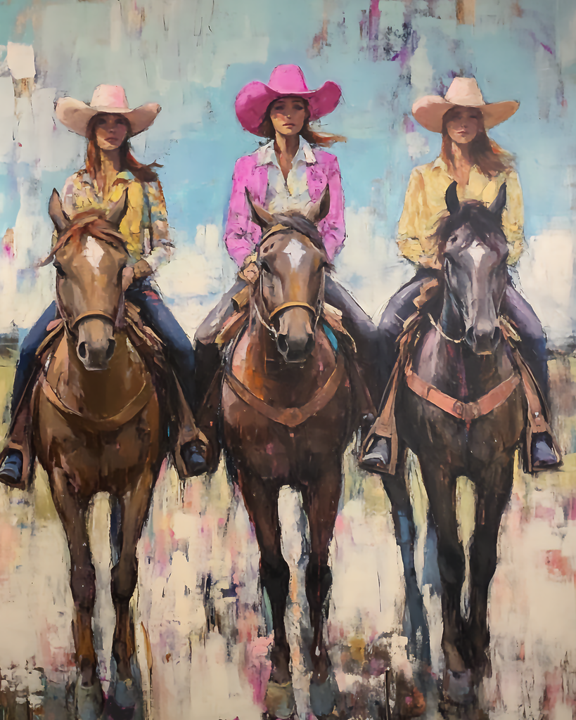 Mowbi - Three Cowgirls #1 - Wall Art Print - Coastal Cowgirl Couture - 8"x10" Artwork - 11"x14" Matte