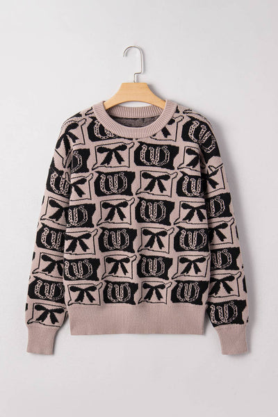 66DISCO - 66 Bows Horseshoes Pattern Western Plus Size Sweater (S-4X): Blue / L