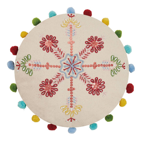 Peking Handicraft - Boho Holiday Snowflake Embroidered Pillow