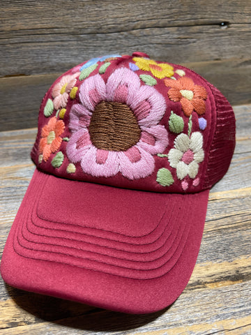 Tulum Hand Embroidered Trucker Flower Hat -2 colors