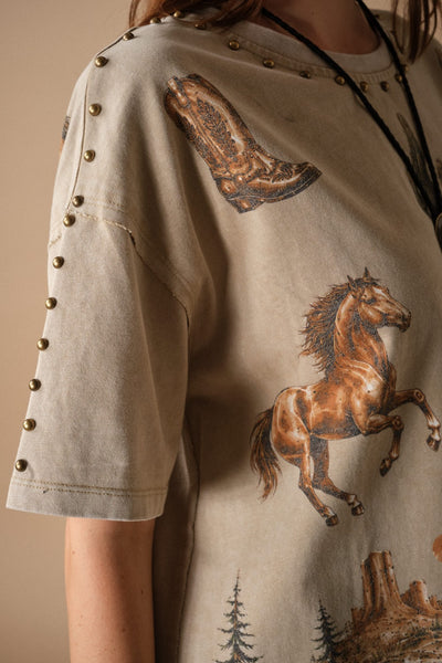 Western Graphic Studded Oversized Tee