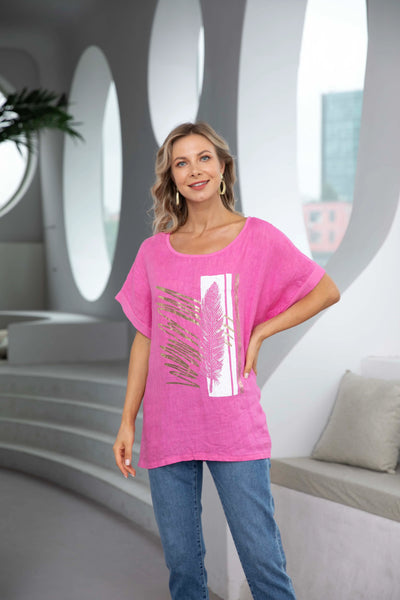 Ariana's Graphic linen Top with Leaves - 2 colors