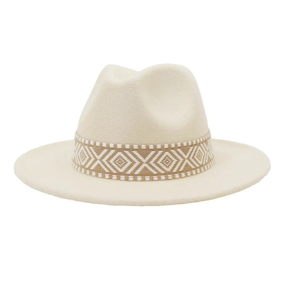 Aztec Belt Retro Flat Fedora Hat -Assorted