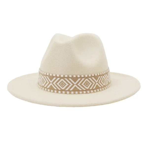 Aztec Belt Retro Flat Fedora Hat -Assorted