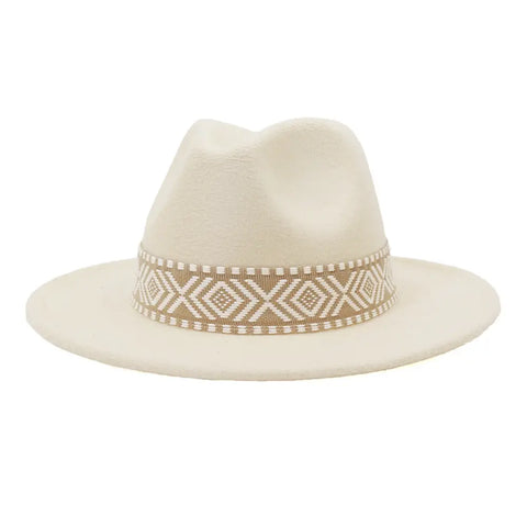 Aztec Belt Retro Flat Fedora Hat -Assorted