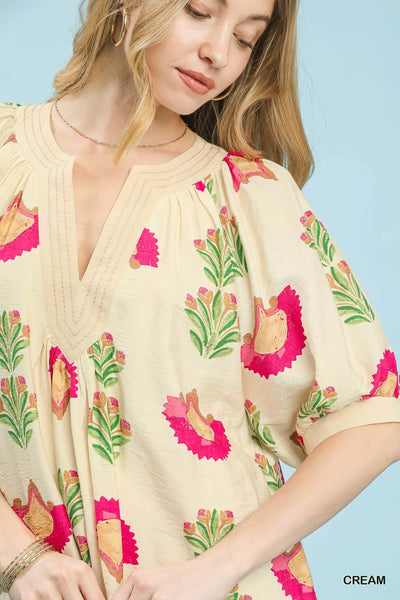 Cream Abstract Print Mini Dress