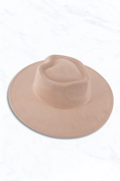 Suede Wide Brim Fedora W/Heart Pinched Crown- 4 colors